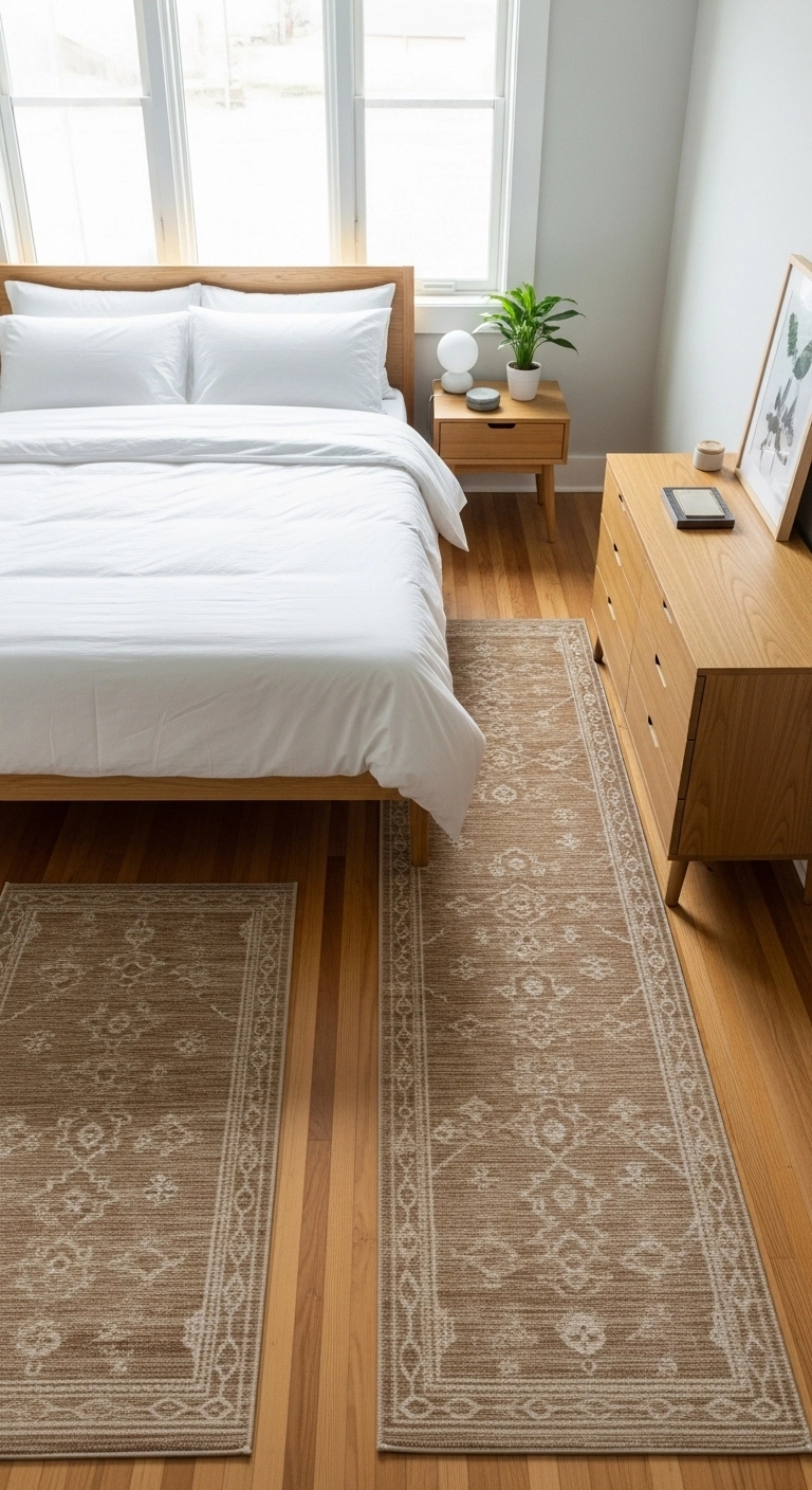 bedroom rug ideas with matching runners beside the bed