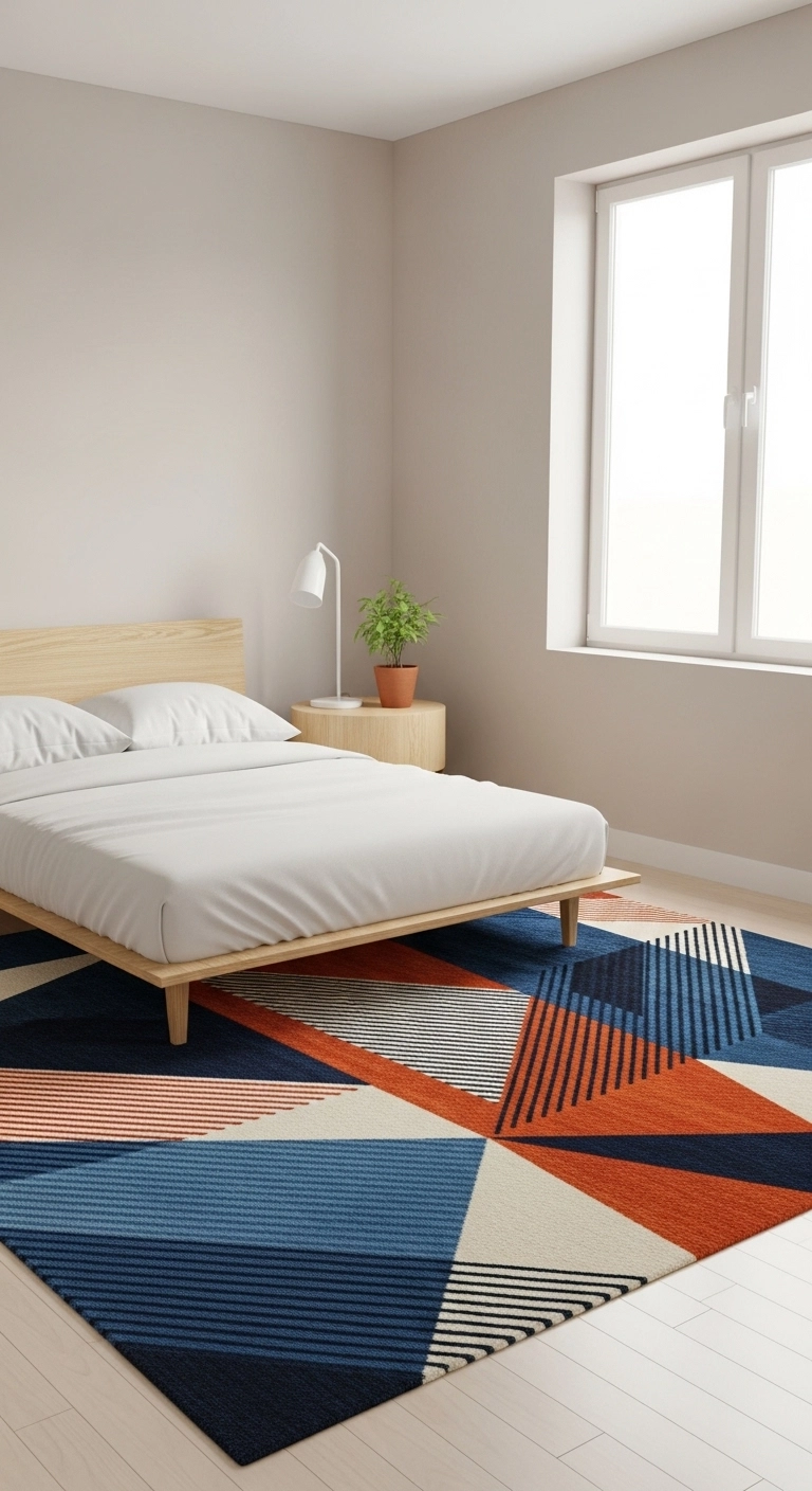 bedroom rug ideas with a bold patterned rug