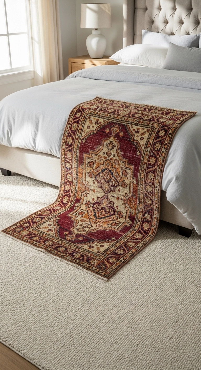 bedroom rug ideas with layered rugs in a cozy bedroom