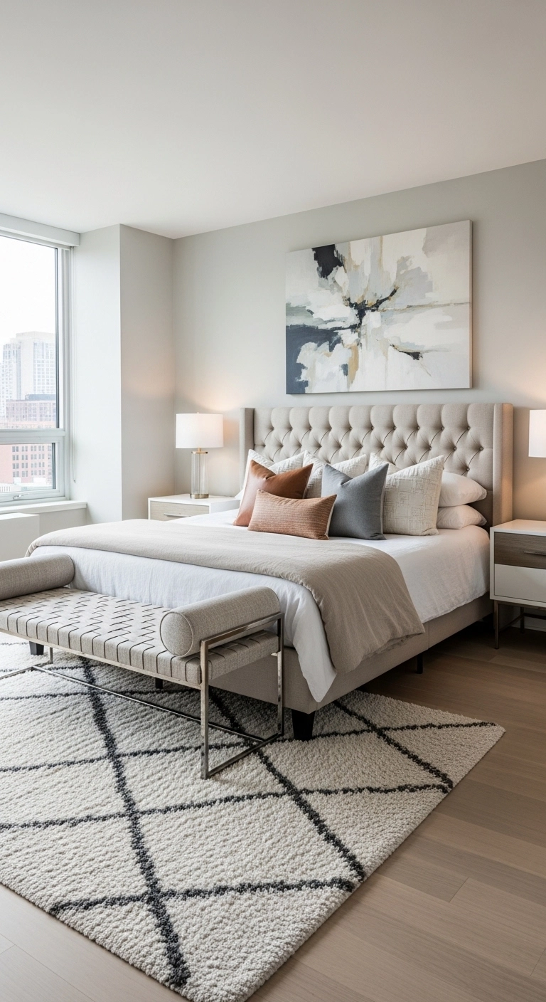 bedroom rug ideas with a rug at the foot of the bed