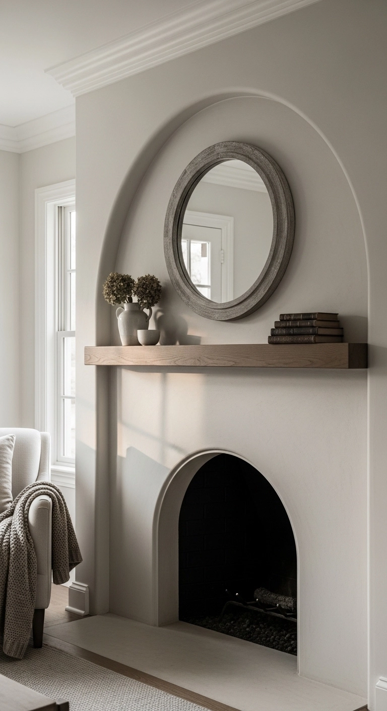 Modern farmhouse fireplace ideas with arched opening