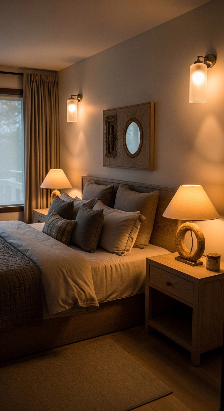 bedroom lighting ideas with diffused lampshades and frosted glass lighting
