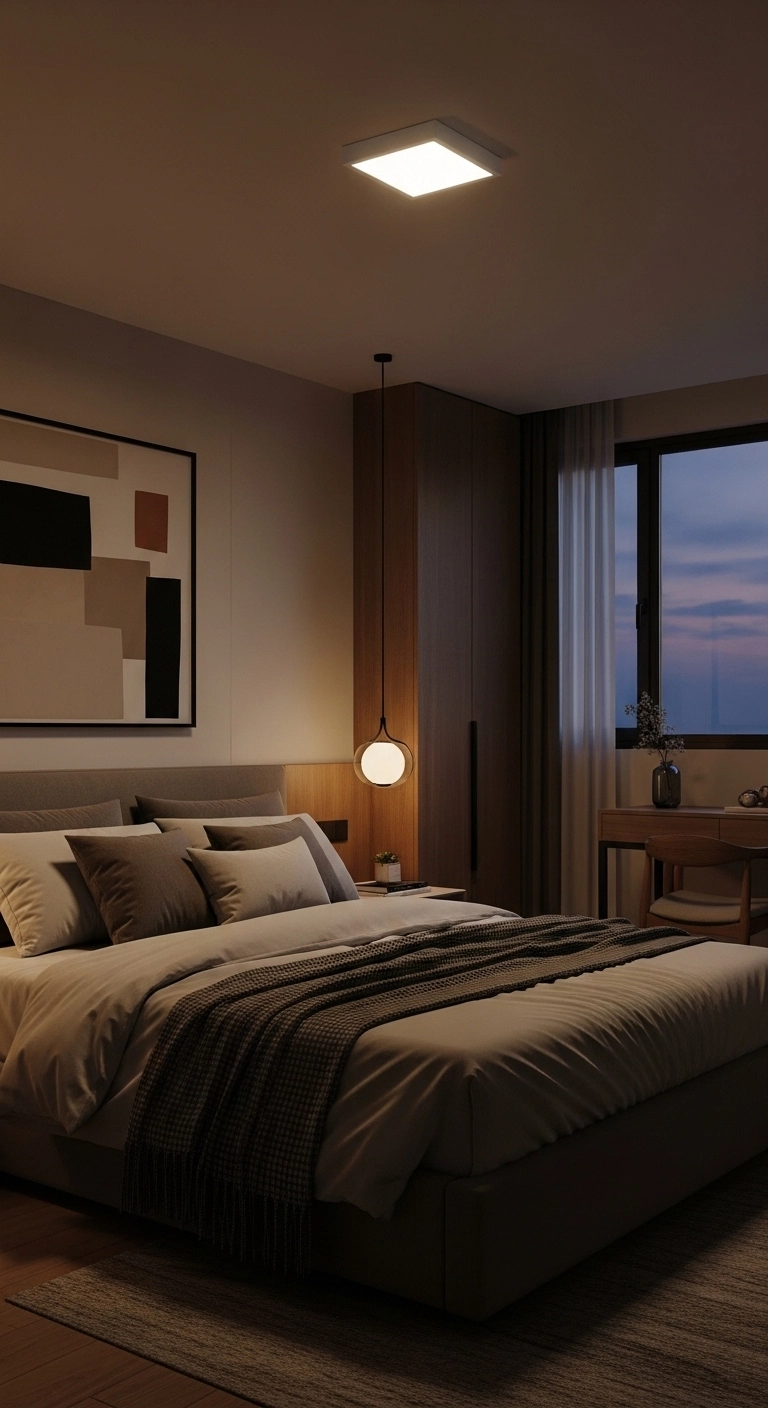 bedroom lighting ideas with dimmable overhead light for a soft cozy mood